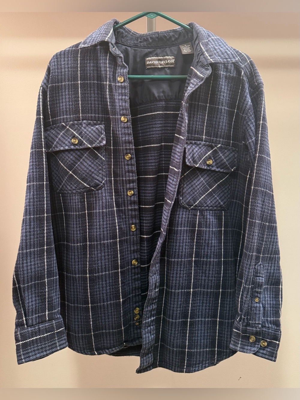 David Taylor Navy & White Plaid Button-Front Shirt Jacket
